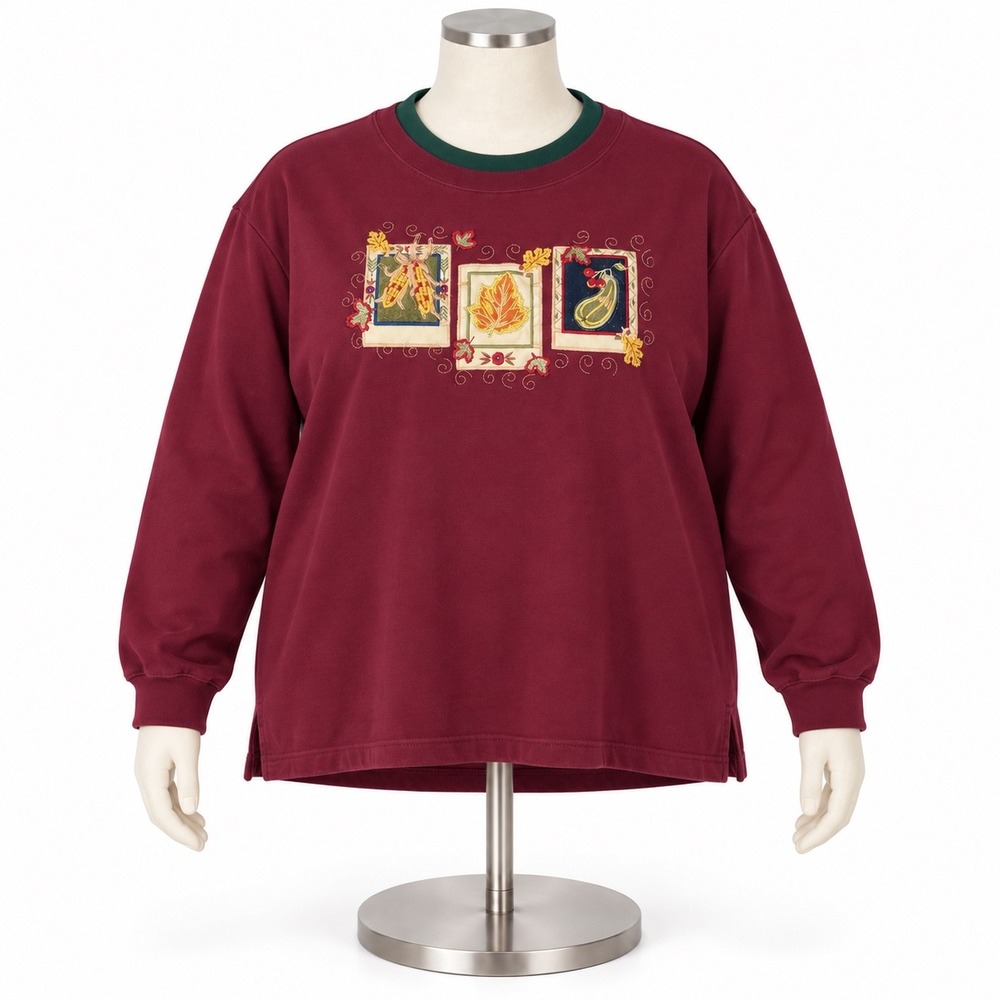 Bobbie Brooks Woman Burgundy Autumn Embroidered Sweatshirt 22W 24W BBW 218